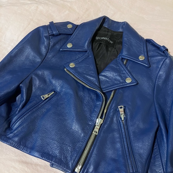 Gorgeous Reformation cobalt blue leather jacket. Small - Picture 3 of 7